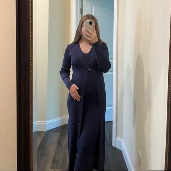 2 Piece Set: Knit Midi Pencil Dress and Long Cardigan Button Through - Picture 14 of 14